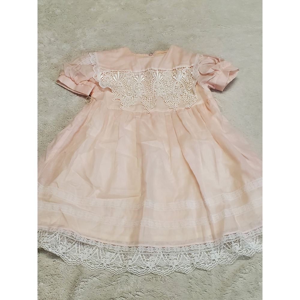 Vintage Jessica McClintock for Gunne Sax Pink White Lace Dress Toddler Girl 4T